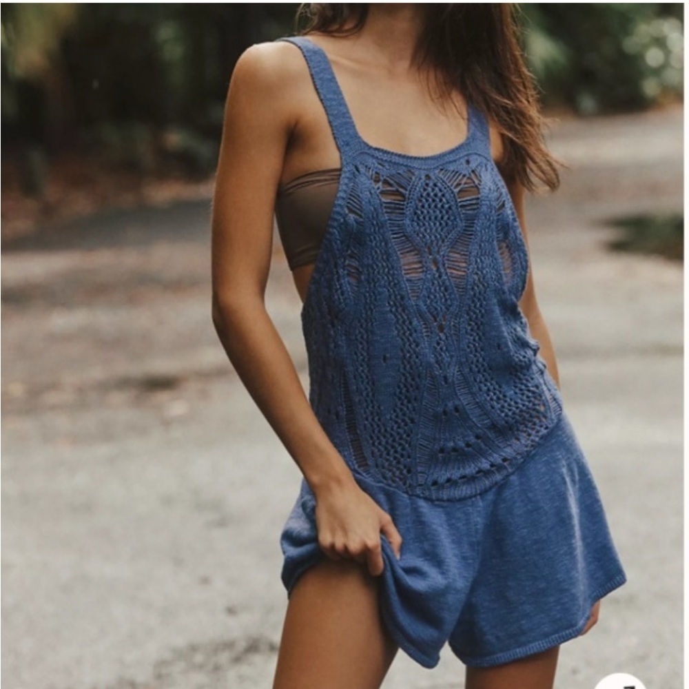 NWT Free People Beach Blue Crochet Knit Romper